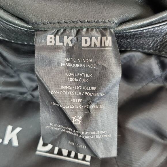 BLK DNM Black Leather Moto Biker Jacket Women's M Zip Bomber Coat Buckle Belted - Picture 13 of 16